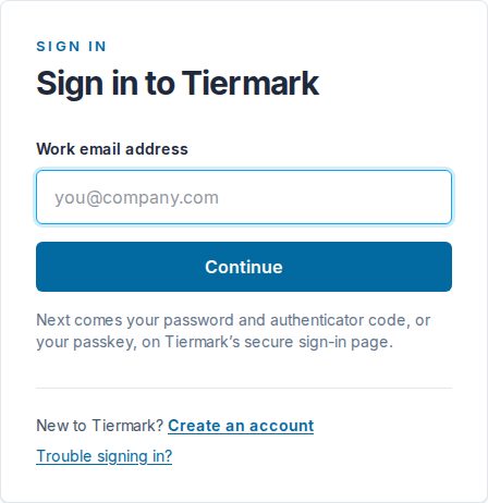 The Tiermark sign-in page, asking for an email address